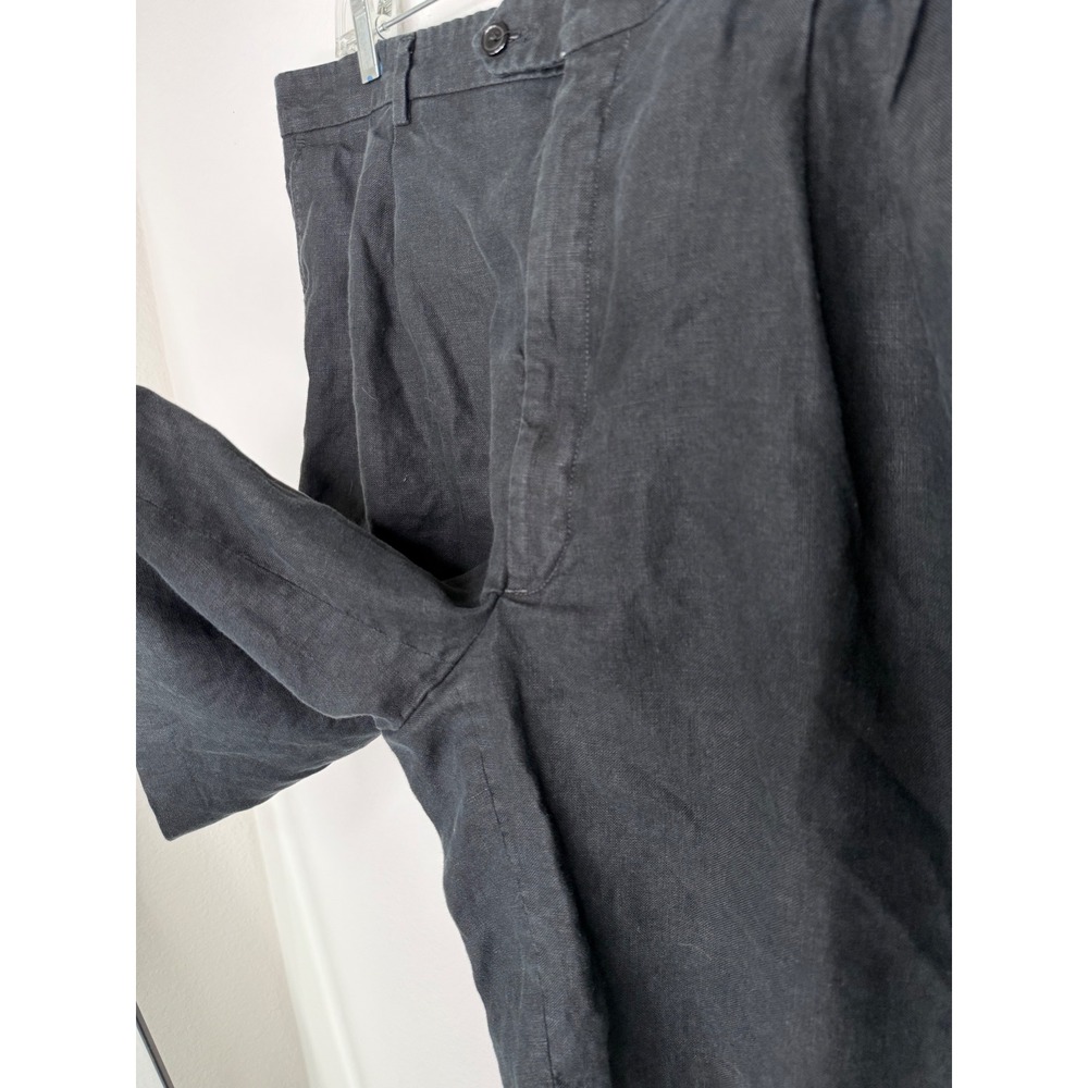 Mens Black 100% Linen Pleated Shorts Size 40 Regular Lightweight Summer Casual - Picture 2 of 9